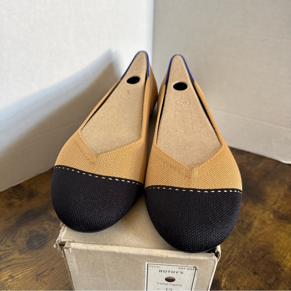 Rothy’s Women’s The Flat Camel Captoe Black Tan Size 13 NEW Style 001-264